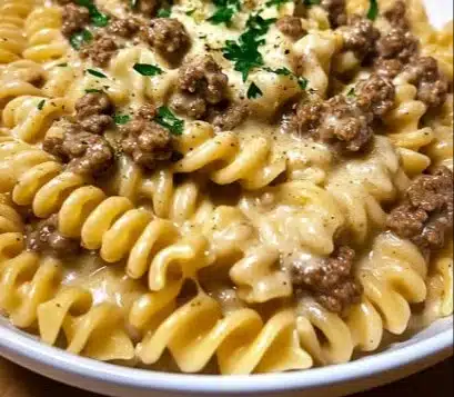 Beef & Rotini in Creamy Garlic Parmesan Sauce