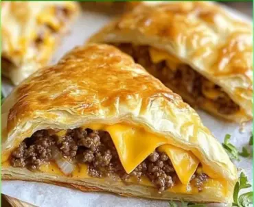 Cheesy gooey cheeseburger pockets served on a plate, perfect for snacking.