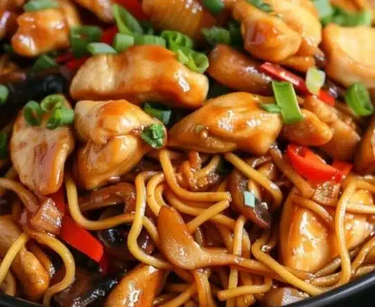Delicious Chicken Chow Mein with Ultimate Chow Mein Sauce served in a bowl