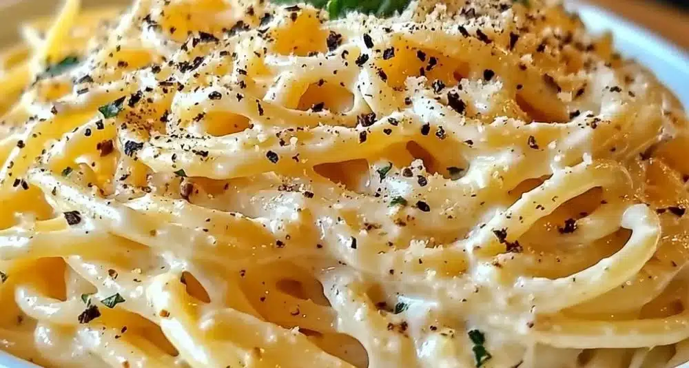 Cream Cheese Spaghetti with fresh herbs and parmesan cheese