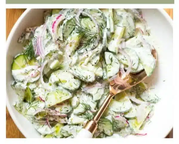 Creamy Greek Cucumber Salad - Little Broken