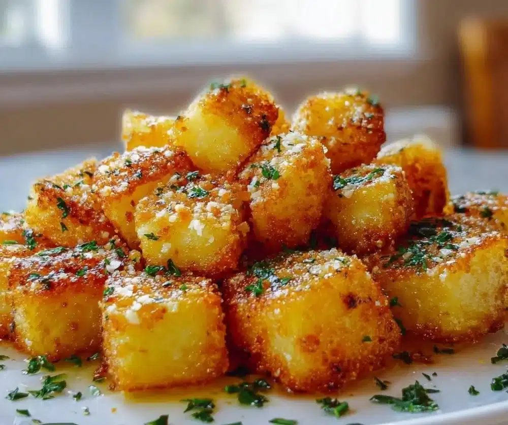 Creamy Parmesan scalloped potatoes served in a dish as a perfect side.