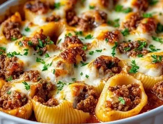 Ground Beef Stuffed Shells ready for a family dinner