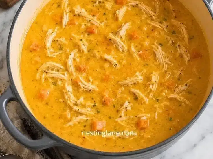 High Protein Creamy Pumpkin Chicken Soup Fall Recipe