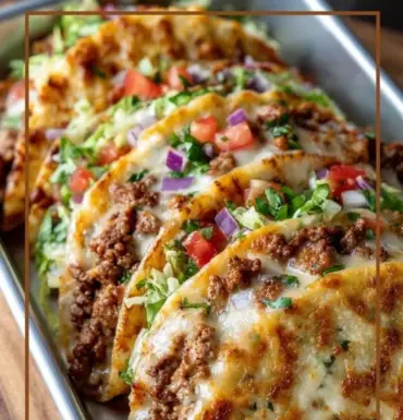 Oven-baked cheesy tacos with beef, perfect for a quick dinner