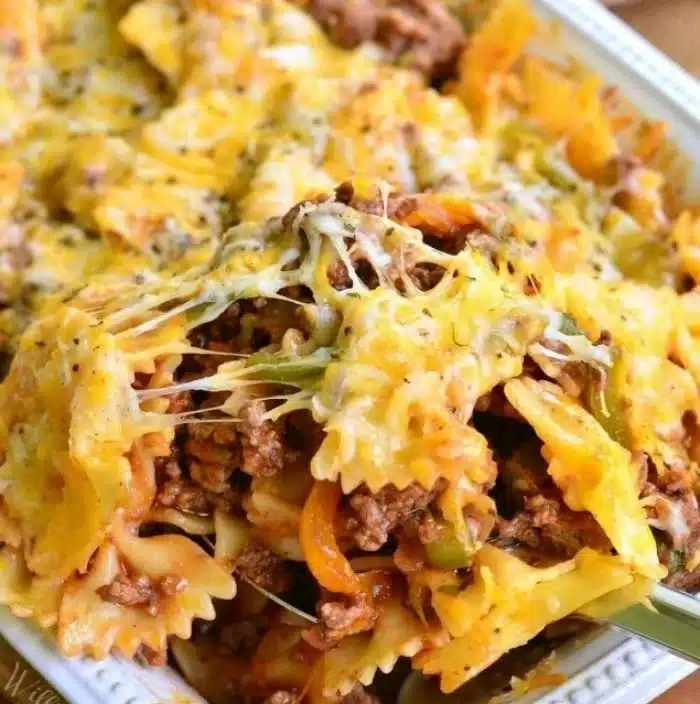 Delicious stuffed peppers pasta casserole fresh out of the oven