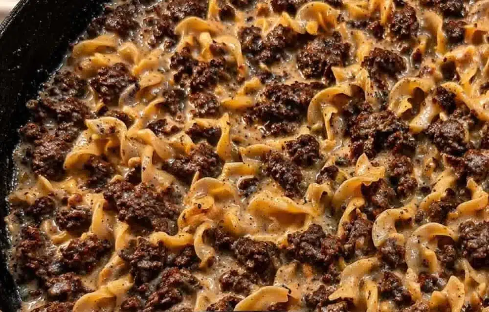 Delicious one pot beef noodles served in a bowl