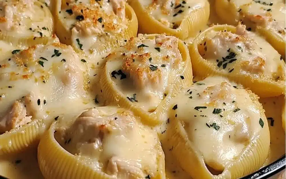 Valentine's dinner recipes | Garlic butter chicken stuffed shells, How to make chicken Alfredo stuffed shells, Easy dinners
